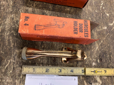 VTG Brass Hercules Door Holder NOS Commercial Flip down Stopper Box No 4 USA
