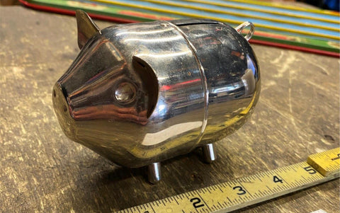 VTG Metal Pig Piggy Bank Collectible Desk display 5"