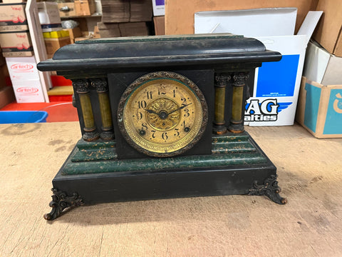 VTG Antique Seth Thomas Mantle Clock Classical Pillar Faux Marble Untested