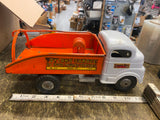 Vtg 50's Structo Toy Tow Wrecker Truck Toyland Garage Metal Wind Up 11"  Service