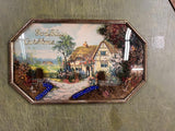Antique Octagonal Shape Convex Metal Frame "God Bless Our Home" Diorama Artwork