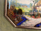 Antique Octagonal Shape Convex Metal Frame "God Bless Our Home" Diorama Artwork