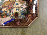 Antique Octagonal Shape Convex Metal Frame "God Bless Our Home" Diorama Artwork
