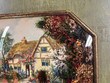 Antique Octagonal Shape Convex Metal Frame "God Bless Our Home" Diorama Artwork