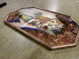 Antique Octagonal Shape Convex Metal Frame "God Bless Our Home" Diorama Artwork