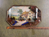Antique Octagonal Shape Convex Metal Frame "God Bless Our Home" Diorama Artwork