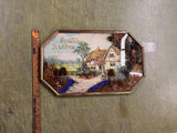 Antique Octagonal Shape Convex Metal Frame "God Bless Our Home" Diorama Artwork