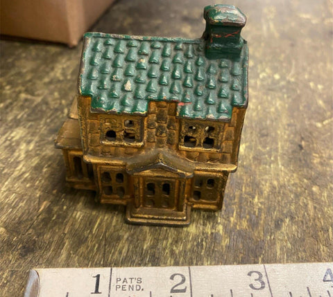 Cast Iron Antique Coin Bank Ac Williams Dutch House Green Roof 1910-1931 Penny