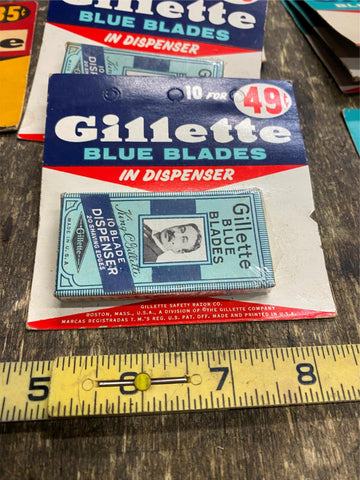Vtg Gillette Razor Blades Shaving NOS Orig Advertising Display Card Blue 10pk!