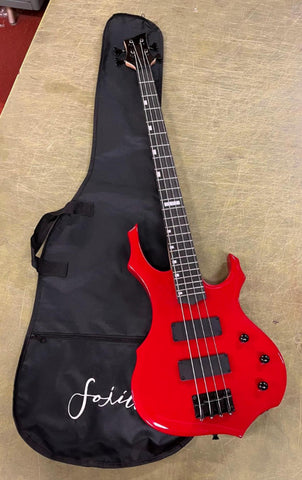 Glarry Burning Fire Glossy Red Electric Bass Guitar W/ Sojill Guitar Case