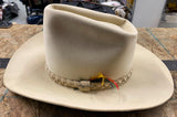 Vtg Stetson 5X XXXXX beaver Western Cowboy hat Bone White Small Feather