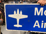 Vtg Sign Mcville Airport Road Street Airplane Oil Gas Advertising 48x15 Garage!