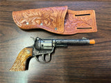 Vintage 1960s Made In USA Hubley Rodeo Cap Shooting Toy W/ Holster Amber Grips