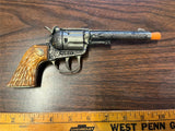 Vintage 1960s Made In USA Hubley Rodeo Cap Shooting Toy W/ Holster Amber Grips