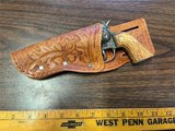Vintage 1960s Made In USA Hubley Rodeo Cap Shooting Toy W/ Holster Amber Grips