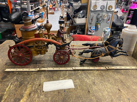 Antique Hubley Dent Cast Iron Toy fire men Truck Carriag Horses Pumper 20's 22"