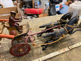 Antique Hubley Dent Cast Iron Toy fire men Truck Carriag Horses Pumper 20's 22"