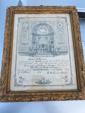 1904 Certificate Comfirmation Robt D Pearson Framed Shartlesville Pa  NIce Frame