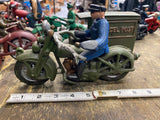 Harley Parcel Post Office USPS Motorcycle Figurine Cast Iron Toy Hubley 9" Acc!