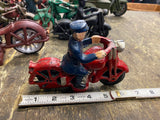 Harley Patrol Motorcycle Police Figurine Cast Iron Toy Hubley Collector 5" Red