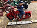 Harley Patrol Motorcycle Police Figurine Cast Iron Toy Hubley Collector 5" Red
