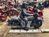 Indian Patrol Motorcycle Police Figurine Cast Iron Toy Hubley Champion Blue 30's