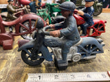 Indian Patrol Motorcycle Police Figurine Cast Iron Toy Hubley Champion Blue 30's