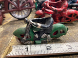 Motorcycle Police Figurine Cast Iron Toy Hubley Champion Rubber tires 30's Green