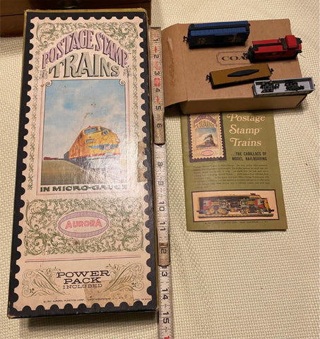 Aurora Postage Stamp Train Orig Box Set Micro Ga Diesel Locomotive Fast Freight