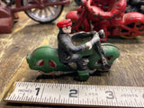 Motorcycle Police Figurine Cast Iron Toy Hubley Champion Rubber tires 30's Green