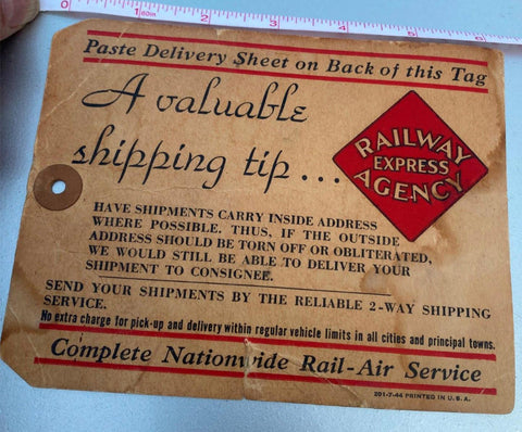 1952 Railway Express Shipping Label Railroad Train Vtg Collectible Advertising