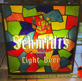 Vtg stained glass light SCHMIDT'S beer sign Breweriana Advertising 70's 16x17 !