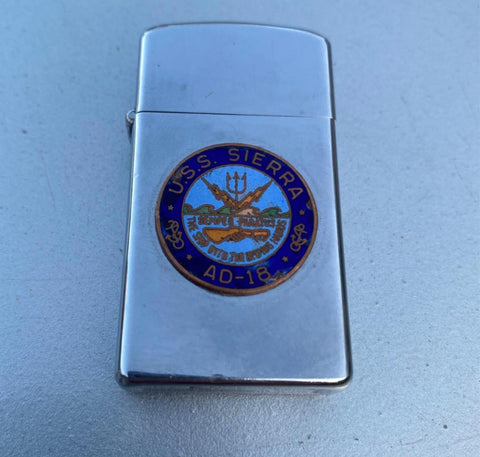 1969 Zippo Slim USS Sierra AD-18 Lighter Dixie Class Destroyer Navy Veteran Vtg