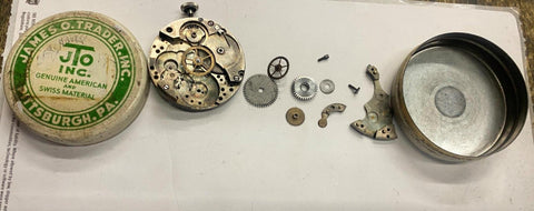 20's James O TRADER JTO Swiss American Watch PARTS advertising TIN PGH Pocket