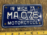Vtg NOS 1973 License Plate Michigan Harley Honda Kawasaki Z1 KZ GT DT Motorcycle