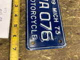 Vtg NOS 1973 License Plate Michigan Harley Honda Kawasaki Z1 KZ GT DT Motorcycle