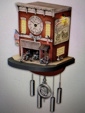 Bradford Exchange Freedom Harley Chopper Motorcycle Garage Cuckoo Clock Sound mo