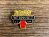 Vintage 1969 Made in USA American Legion 100 Percent Post Commander Lapel Pin