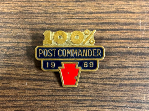 Vintage 1969 Made in USA American Legion 100 Percent Post Commander Lapel Pin