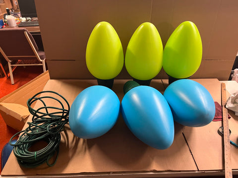 Vtg Large Lot of 6 Green & Blue Christmas Bulb Blow Molds 20" Jumbo