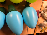 Vtg Large Lot of 6 Green & Blue Christmas Bulb Blow Molds 20" Jumbo