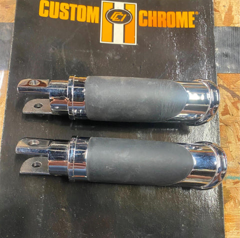 Custom Chrome Rubber Footpegs Harley Chopper Highway Pegs 5/8 Clevis Softail FX