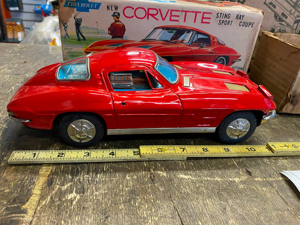 Vtg Licensed Chevy Red Corvette Car Tin Toy Orig Box Japan