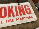 Vtg No Smoking By Order State Fire Marshal Sign Double Sided Wall Hanger mount!