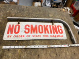 Vtg No Smoking By Order State Fire Marshal Sign Double Sided Wall Hanger mount!
