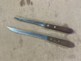 Vintage Lot Of 2 Straight Blade Wood Handled Kitchen Knives Cutlery Cattaraugus