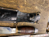 Vtg GC Co Gutmann Cutlery Co Bowie knife 8" fixed Sheath Italy Hunting Leather