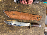 Vtg GC Co Gutmann Cutlery Co Bowie knife 8" fixed Sheath Italy Hunting Leather