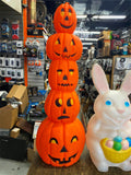 Vtg Totem Pole Stacked Jackolantern Pumpkin Halloween Decor Blow Mold Feathersto