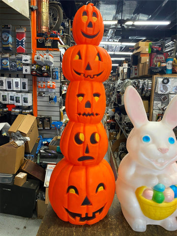 Vtg Totem Pole Stacked Jackolantern Pumpkin Halloween Decor Blow Mold Feathersto